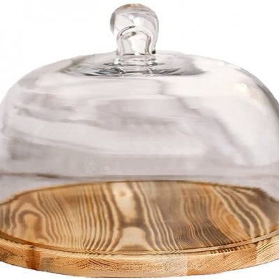 Buy wooden cake stand with glass cover medium - All About Baking