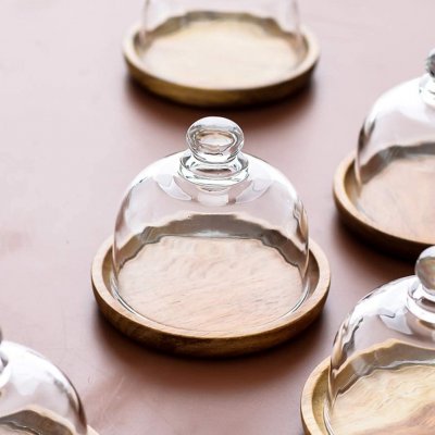 Shop Wooden Cake Stand With Glass Dome Mini Online - All About Baking